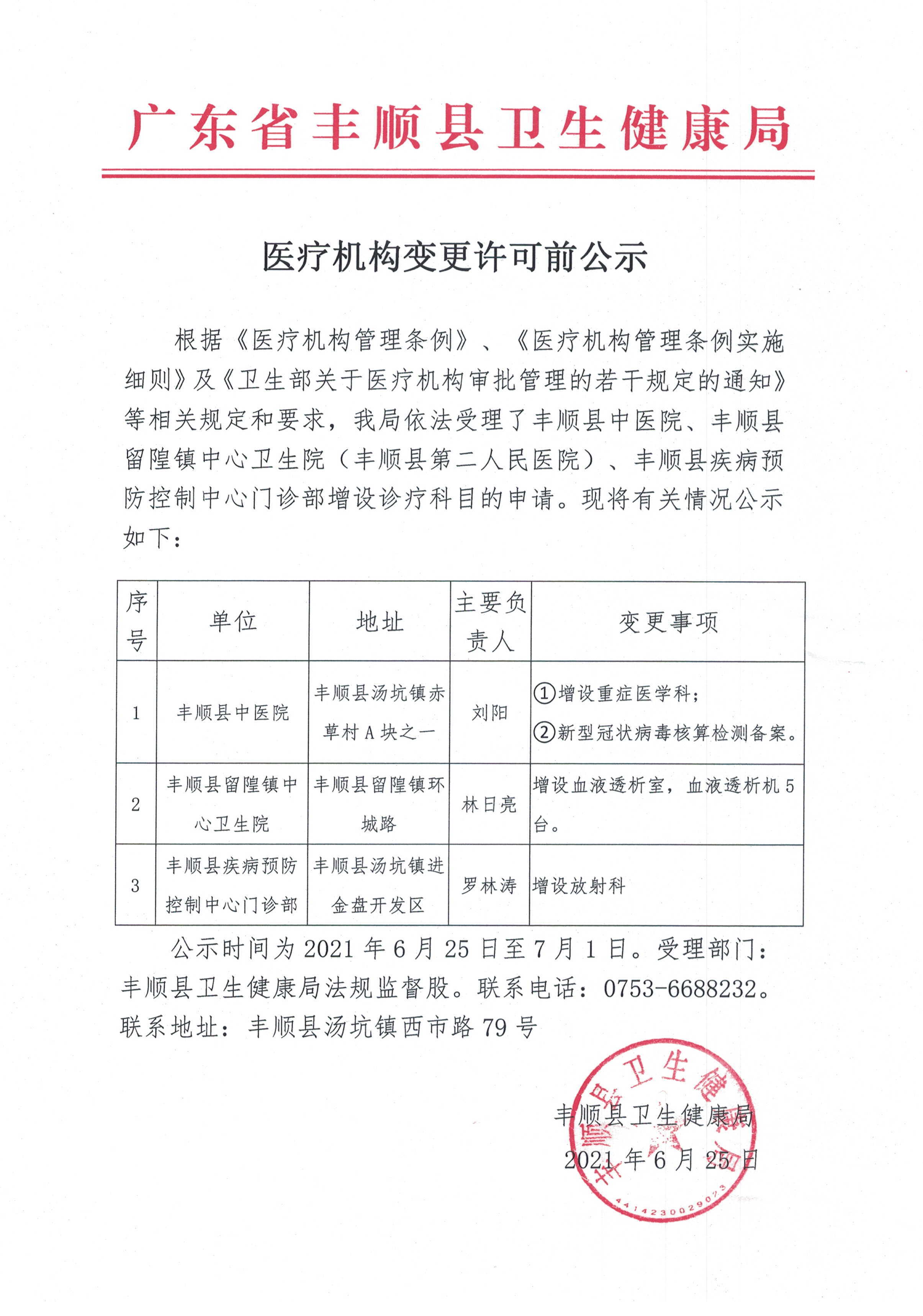 关于中医院、留隍镇中心卫生院、疾病预防控制中心门诊部变更诊疗科目的公示.jpg